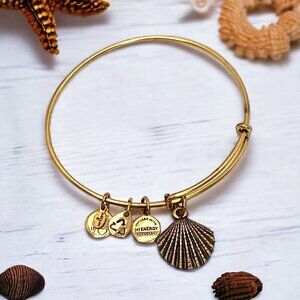 Alex and Ani Seashell Charm Bracelet Silver Gold Finish - Expands 2"- 3.5"